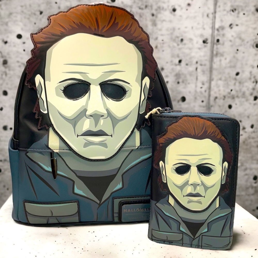 Halloween Michael Myers Glow Mask Cosplay Mini Backpack & Matching Zip Wallet